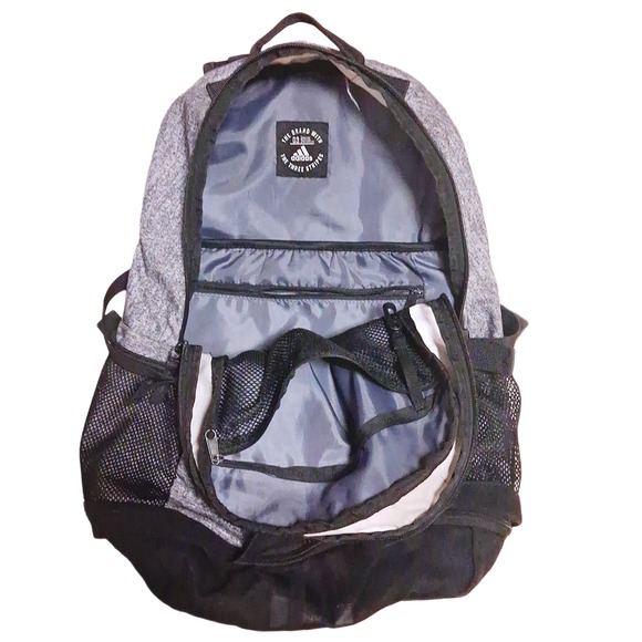 Adidas Gray Heather Backpack Bag Book Bag Laptop Pocket Mesh Pockets - Picture 3 of 7